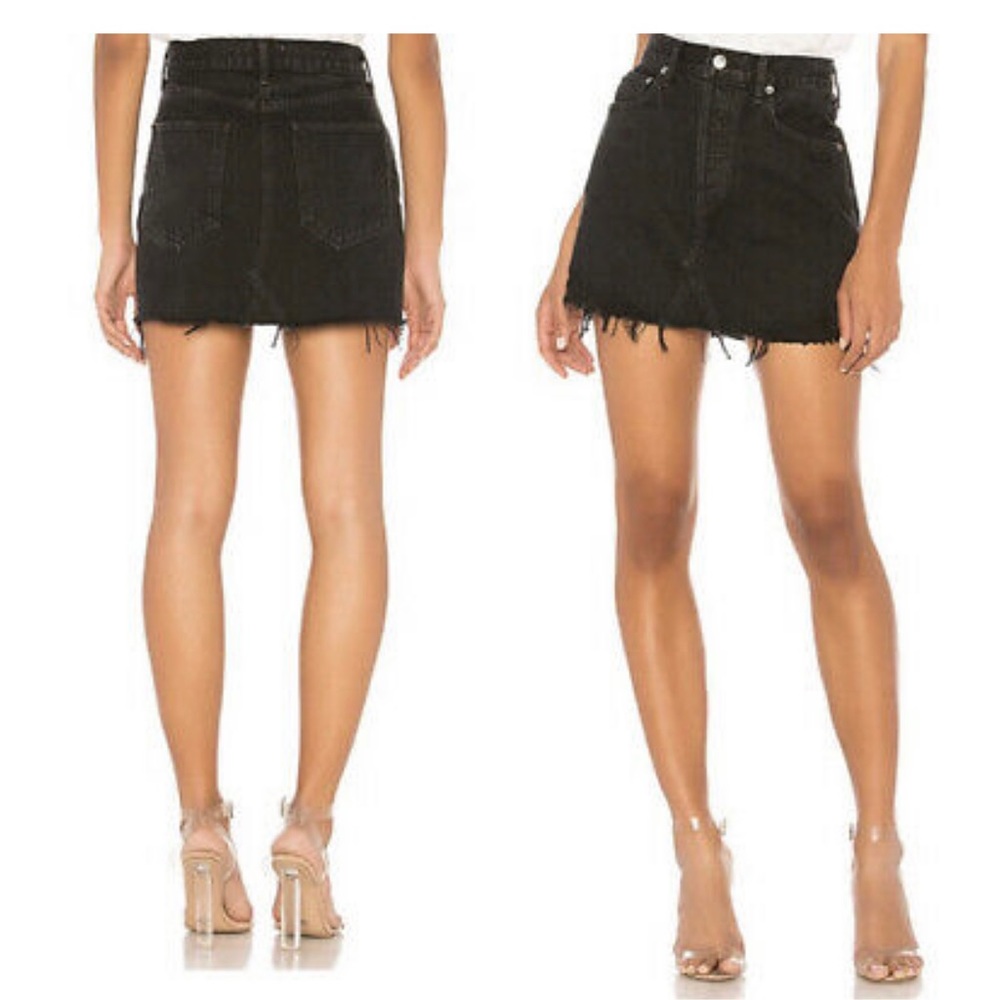 Agolde Quinn High Rise Black Denim Skirt